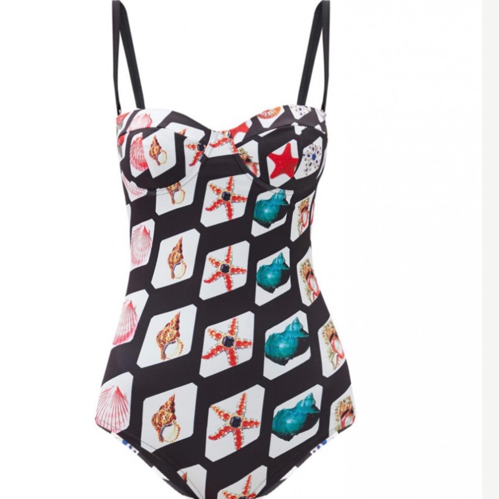 Sicilia Shell Tornado-print Strapless Mary Mare Swimsuit In Black Print